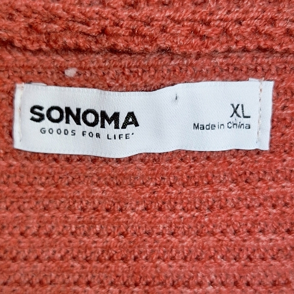 Sonoma Sweater Rust SzXL 1/4Zip Wide Collar /Cuffs Long Sleeves Hem Slit Sides - Picture 3 of 12